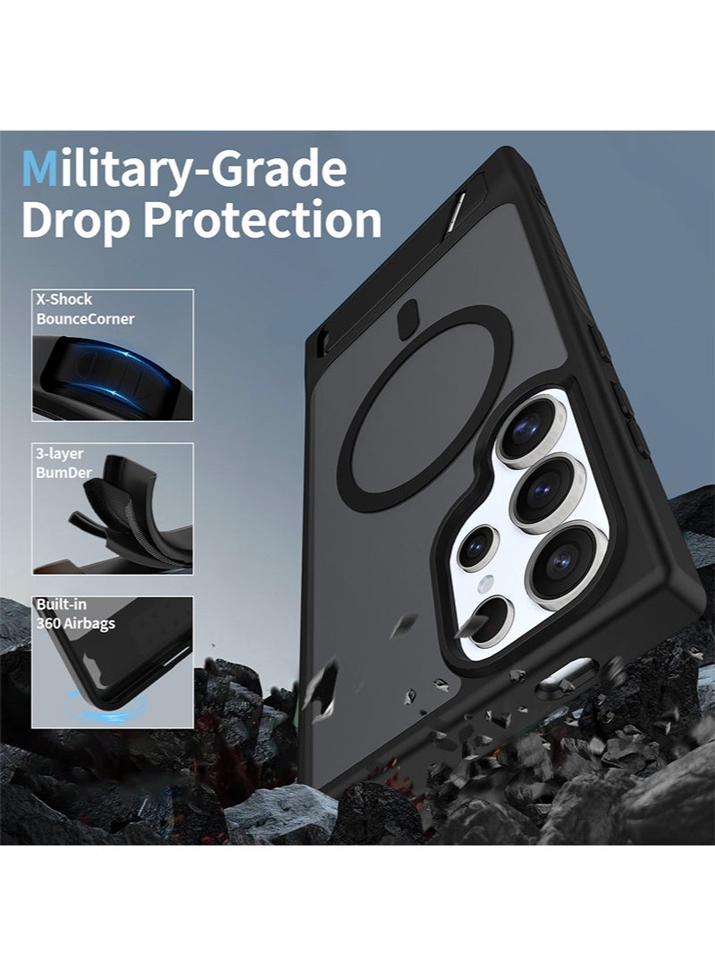 Samsung S24 Ultra Case, Compatible with MagSafe, Magnetic Cover with Invisible Stand, Translucent Matte Back Shockproof S24 Ultra Cover, Slim Full Protection Samsung Galaxy S24 Ultra Back Cover (Black) - Image 2