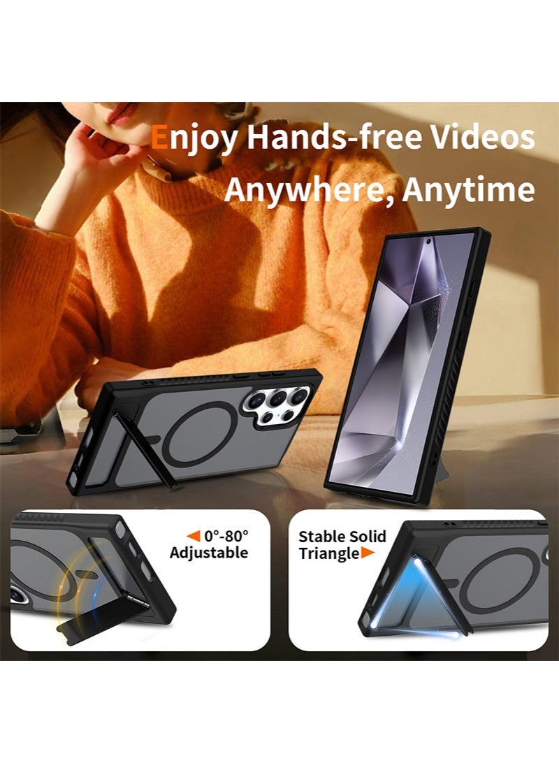 Samsung S24 Ultra Case, Compatible with MagSafe, Magnetic Cover with Invisible Stand, Translucent Matte Back Shockproof S24 Ultra Cover, Slim Full Protection Samsung Galaxy S24 Ultra Back Cover (Black) - Image 3