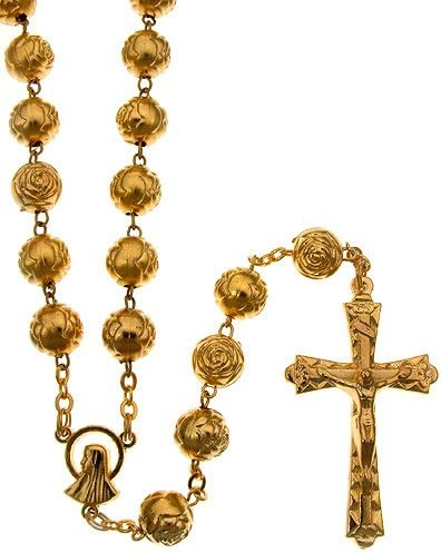 RosaryMart Gold Tone Rosebud Beads Rosary - Image 2