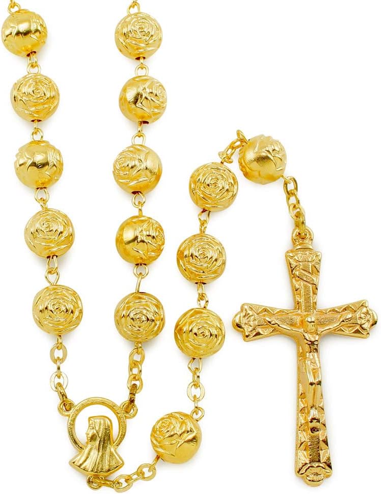 RosaryMart Gold Tone Rosebud Beads Rosary - Image 1