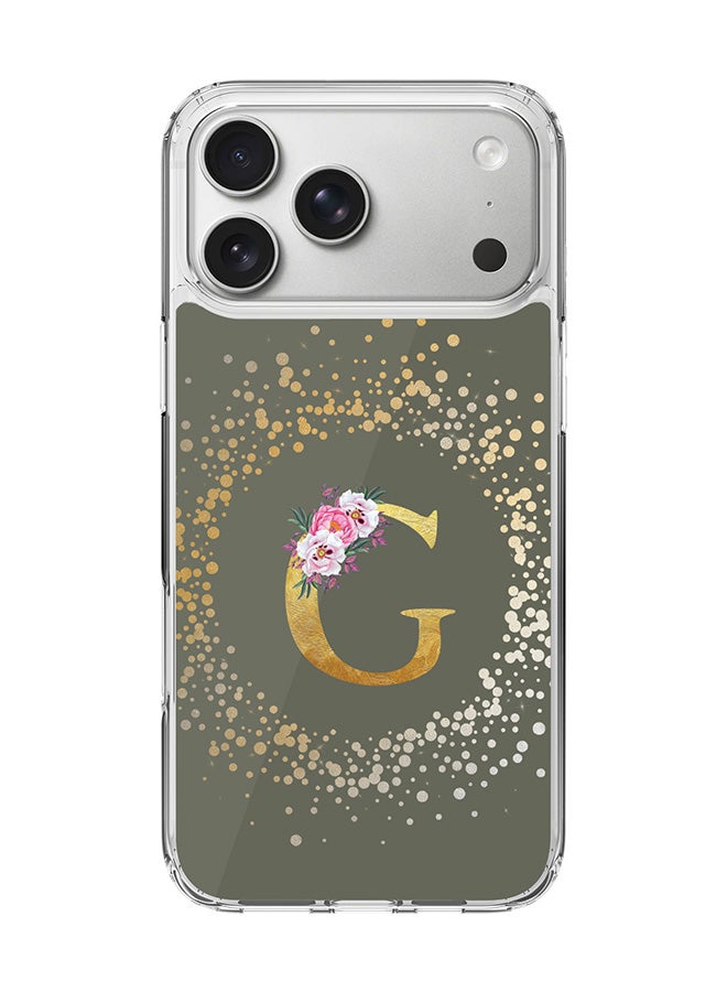 Stylizedd Classic Clear MagSafe Case for iPhone 17 Pro Max , Hybrid Soft Case Flexible Edges Anti Drop TPU PC Gel Thin Transparent Cover [ Designed for iPhone 17 Pro Max ] - Custom Monogram Initial Letter Floral Pattern Alphabet - G  (Olive Green )