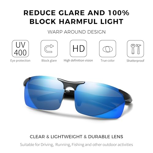 SUNGAIT Men's HD Polarized Sunglasses for Driving Fishing Cycling Running Metal Frame UV400 SGT177-QBL - Image 3