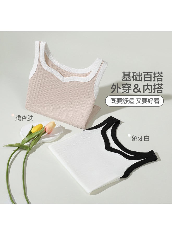 Red Bean Slimming Contrast Sleeveless Vest For Women, Summer Versatile Wear V-Neck Camisole, Outerwear Tank Top - Image 5