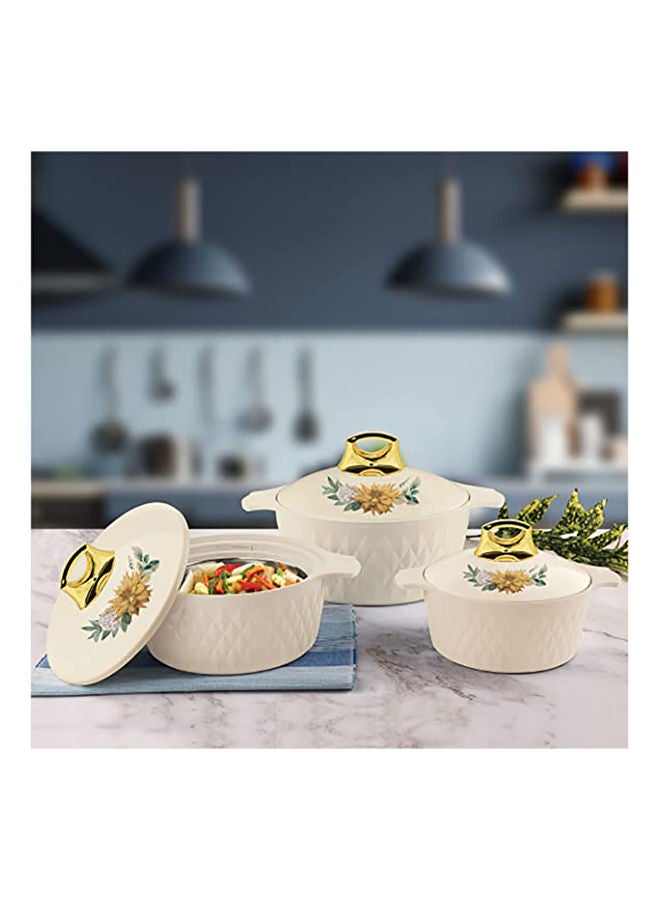 Asian Casserole Diamond Set Of 3 Pcs 1.0 L, 1.5 L, 2.5 L Stainless Steel Insulated Hotpot Food Warmer Beige  - Image 2