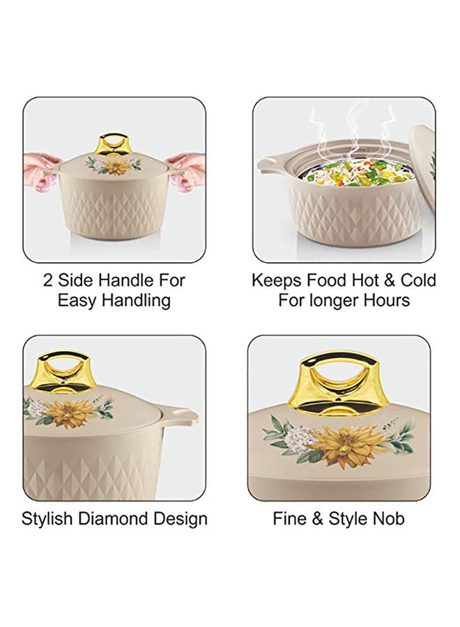 Asian Casserole Diamond Set Of 3 Pcs 1.0 L, 1.5 L, 2.5 L Stainless Steel Insulated Hotpot Food Warmer Beige  - Image 4