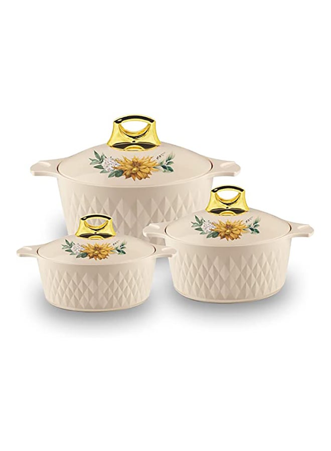 Asian Casserole Diamond Set Of 3 Pcs 1.0 L, 1.5 L, 2.5 L Stainless Steel Insulated Hotpot Food Warmer Beige  - Image 1