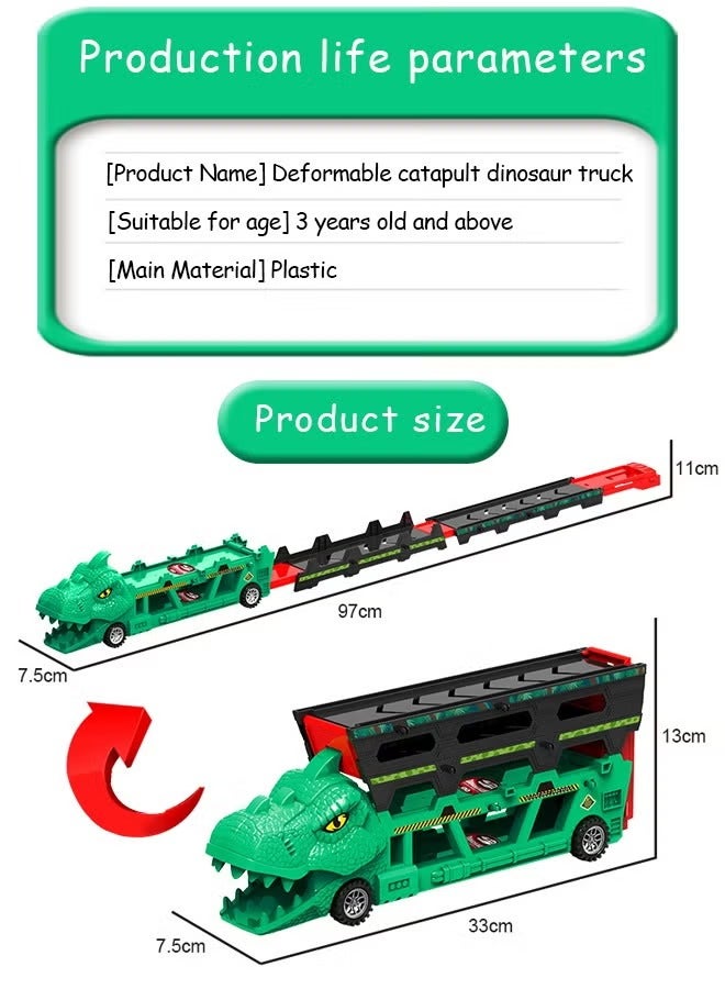 Truck Toy, Dinosaur Transporter Track Toy, Foldable Race Car Track Toy with Slots & 6 Alloy Cars, Deformation Carrier Truck Toy, Container Truck Toy, Die-Cast Truck Track Toy, Dinosaur Vehicles Toy Set for 3+ Kids Boys Girls, 97CM Foldable Race Tracks  - Image 2