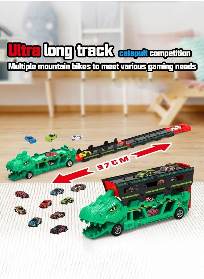 Truck Toy, Dinosaur Transporter Track Toy, Foldable Race Car Track Toy with Slots & 6 Alloy Cars, Deformation Carrier Truck Toy, Container Truck Toy, Die-Cast Truck Track Toy, Dinosaur Vehicles Toy Set for 3+ Kids Boys Girls, 97CM Foldable Race Tracks  - Image 5