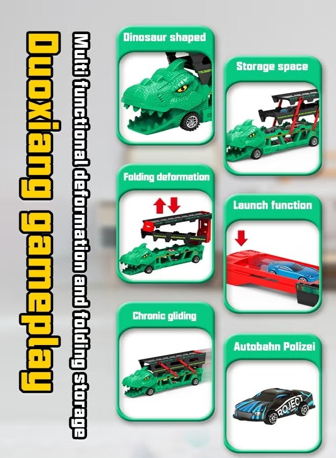 Truck Toy, Dinosaur Transporter Track Toy, Foldable Race Car Track Toy with Slots & 6 Alloy Cars, Deformation Carrier Truck Toy, Container Truck Toy, Die-Cast Truck Track Toy, Dinosaur Vehicles Toy Set for 3+ Kids Boys Girls, 97CM Foldable Race Tracks  - Image 3