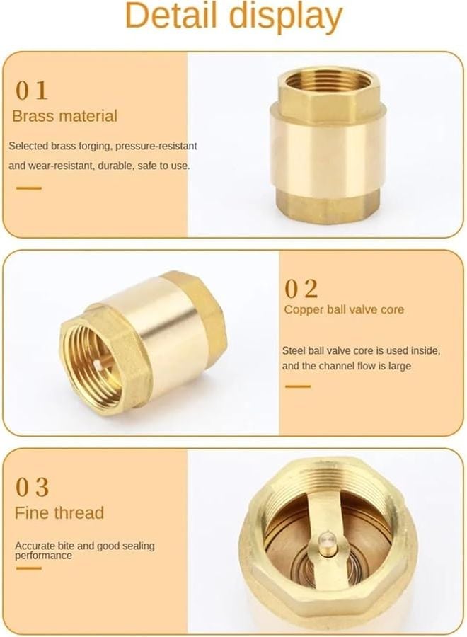 صمام فحص نحاسي أحادي الاتجاه في الخط، خيط أنثوي 3/4 بوصة، 5 قطع، للتحكم في الماء ومنع التدفق العكسي - Image 5