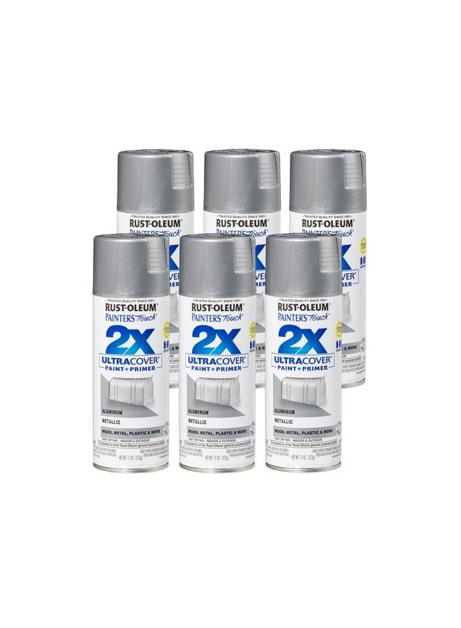 RUST-OLEUM 334058-6PK طلاء رذاذ لمسة الرسام 2X تغطية فائقة، 11 أونصة، ألمنيوم معدني، 6 عبوات - Image 1