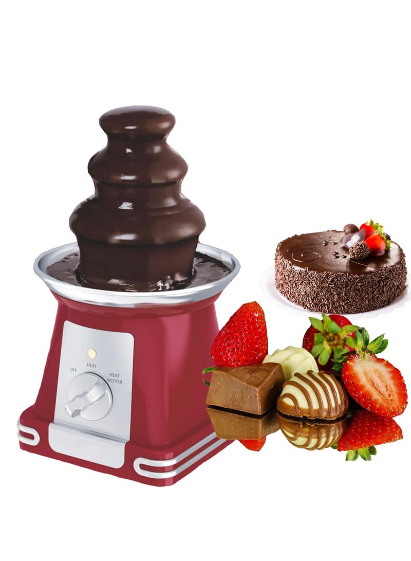 3-Tier Mini Chocolate Fountain, Red Electric Chocolate Fondue Machine, Removable & Easy to Clean, Steering Wheel Control, Perfect for Dipping Fruits, Desserts, Cheese, and Candy - Image 1