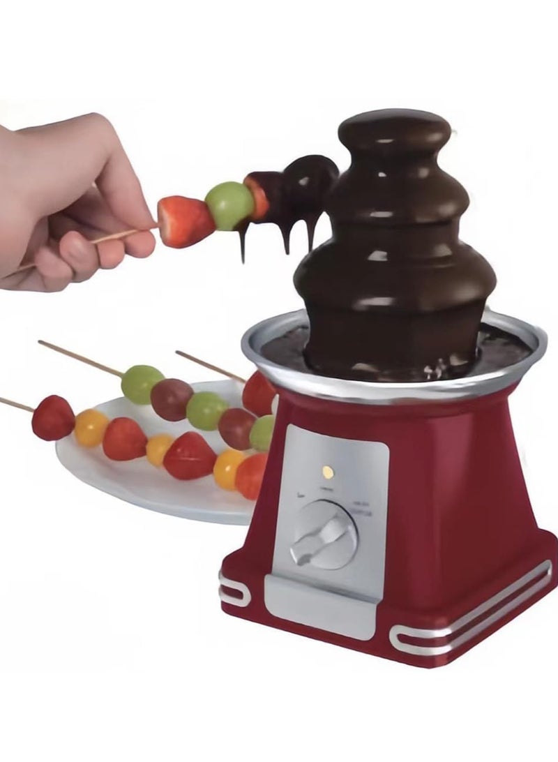 3-Tier Mini Chocolate Fountain, Red Electric Chocolate Fondue Machine, Removable & Easy to Clean, Steering Wheel Control, Perfect for Dipping Fruits, Desserts, Cheese, and Candy - Image 5