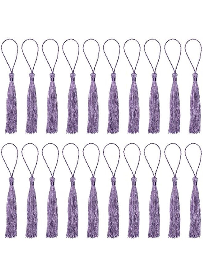 صغيرة الحريرية اليدوية صناعة ناعمة فلوسي علامة مرجعية مع حلقة الحبل لقراط المفاتيح صناعة المجوهرات، تذكارية، التخرج، خياطة الملابس، هدية علامة DIY مشاريع الحرف، 20PCS (أرجواني) - Image 1