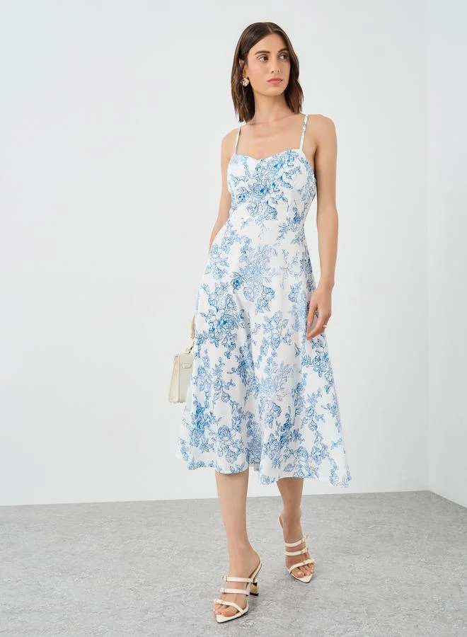 Styli Styli Floral Print Sweetheart Neck Cami Midi Dress