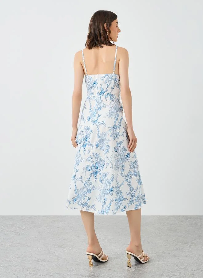 Styli Styli Floral Print Sweetheart Neck Cami Midi Dress