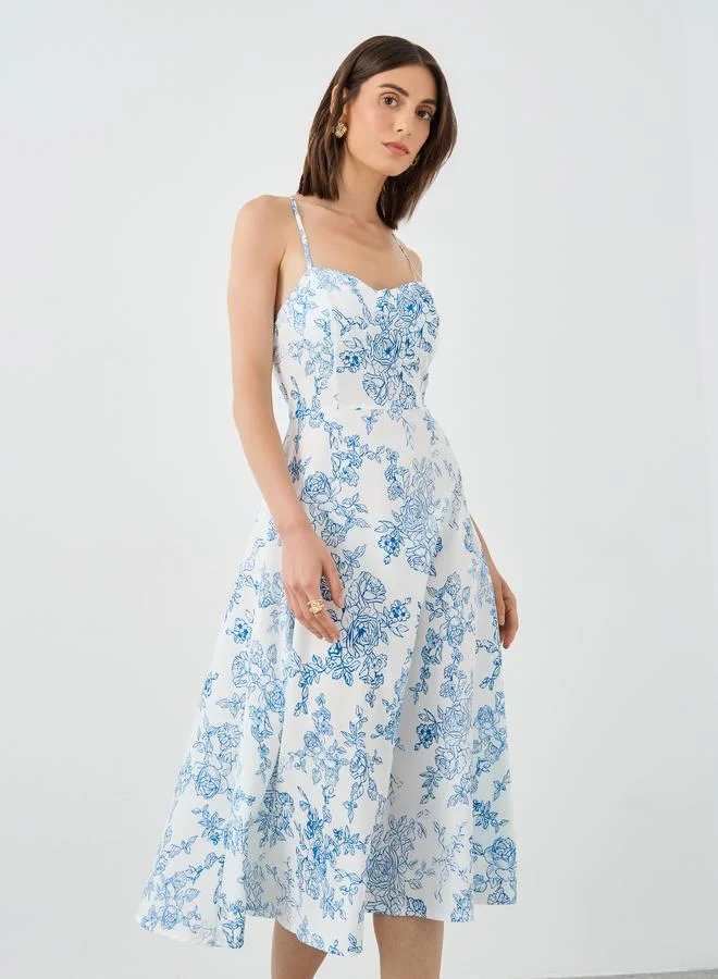 Take Two Take Two Floral Print Sweetheart Neck Cami Midi Dress
