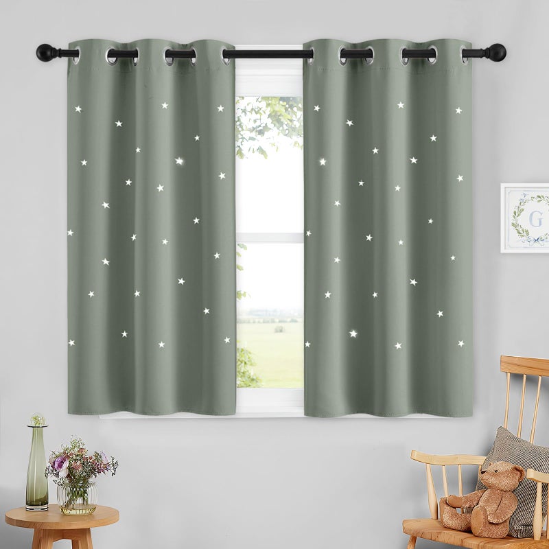 NICETOWN NICETOWN Nursery Curtains for Baby Bedroom  Star Hollowed Out Kids Short Curtains for Girls Boys Daughter Princess Curtain for Small Window  W34 x L63  1 Panel  Sage Green - Image 4