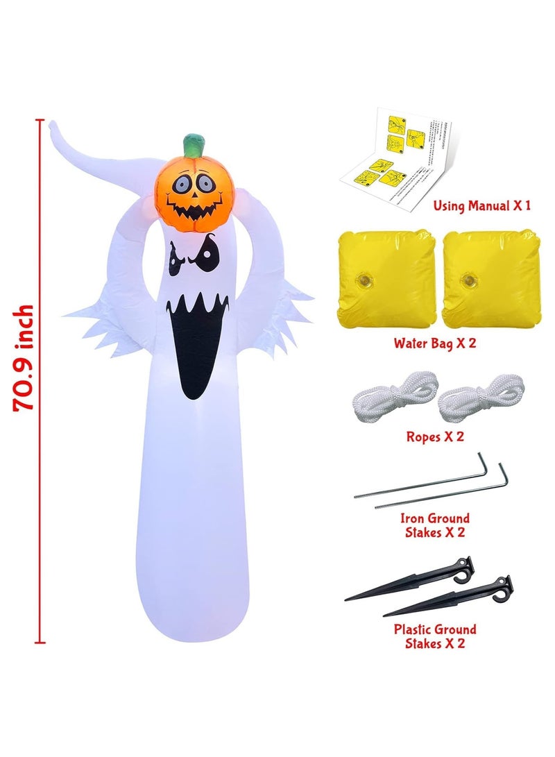 جورونب ديكورات خارجية قابلة للنفخ للعطلات، ديكورات خارجية قابلة للنفخ على شكل أشباح، ديكورات فناء قابلة للنفخ، ديكور شبح قابل للنفخ مع مصابيح LED مدمجة لديكورات العطلات المخيفة (1.8 متر) - Image 2
