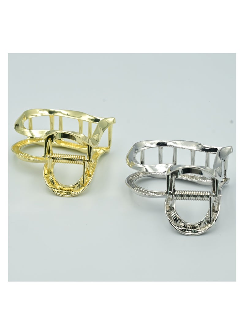 ZAAS Gold & Silver Metal Heart Hair Clips – Strong Hold, Pack of 2 - Image 2