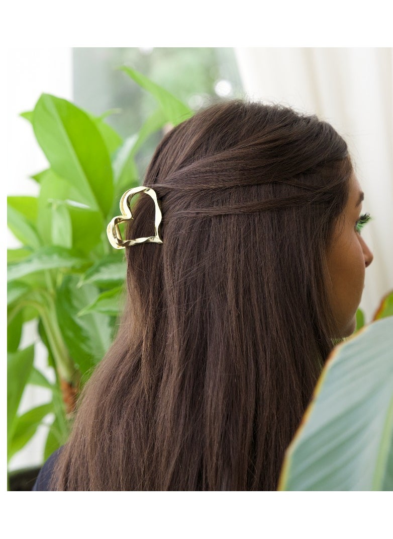 زاس مشابك شعر على شكل قلب معدني ذهبي وفضي، مشبك مخلب هاواي قوي التثبيت، لطيف لوصيفات العروس في الزفاف للشعر الرقيق السميك زاس (عبوة من قطعتين)  - Image 3