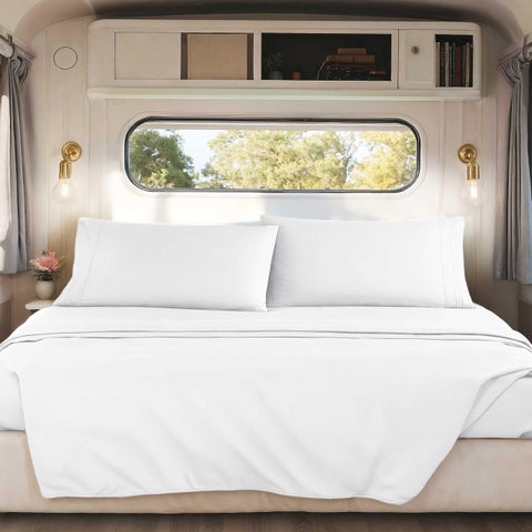 Nestl White RV Queen Sheets  Super Soft RV Short Queen Sheets for RV Camper 4 Piece 1800 Microfiber Double Brushed RV Bed Sheets Set Camper Sheet and Pillowcases