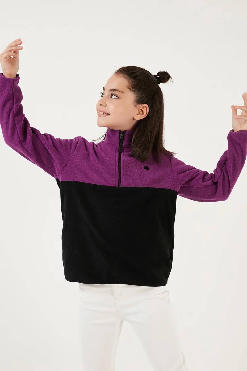 Lela Soft Textured Half Zipper Color Block Stand Collar Fleece Unisex Children's Fleece 5905004