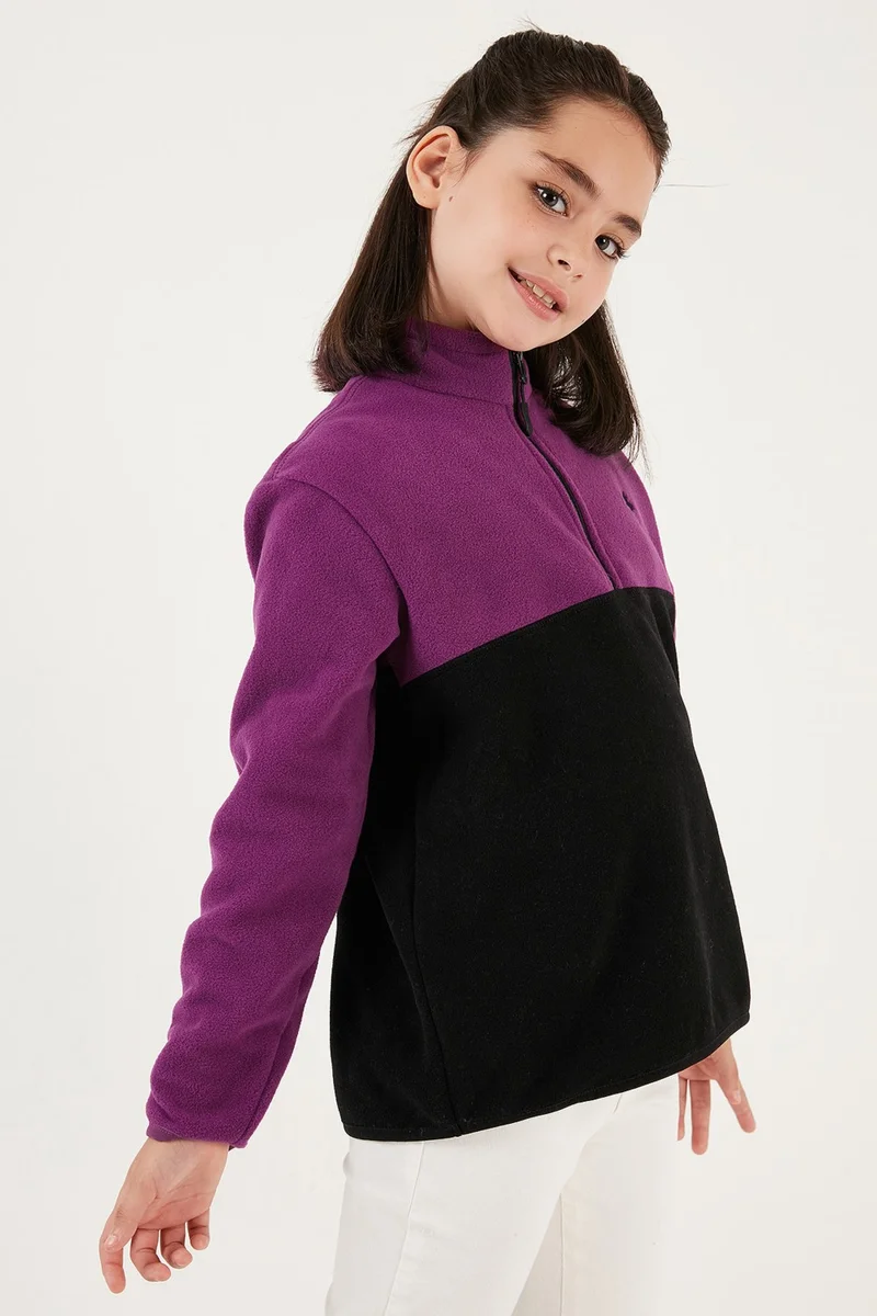 Lela Soft Textured Half Zipper Color Block Stand Collar Fleece Unisex Children's Fleece 5905004