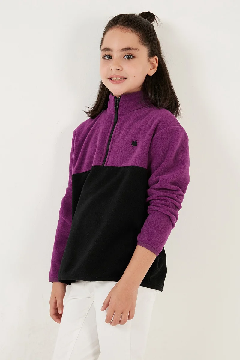 Lela Soft Textured Half Zipper Color Block Stand Collar Fleece Unisex Children's Fleece 5905004