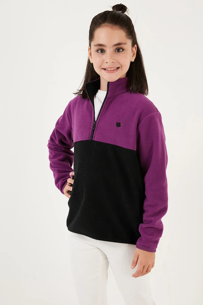 Lela Soft Textured Half Zipper Color Block Stand Collar Fleece Unisex Children's Fleece 5905004