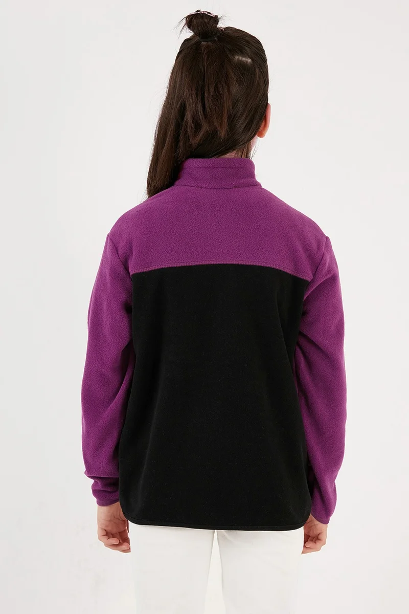 Lela Soft Textured Half Zipper Color Block Stand Collar Fleece Unisex Children's Fleece 5905004
