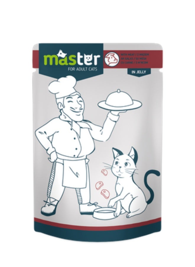 ماستر طعام رطب للقطط البالغة بقطع اللحم في المرق 80 جم من فارماسي