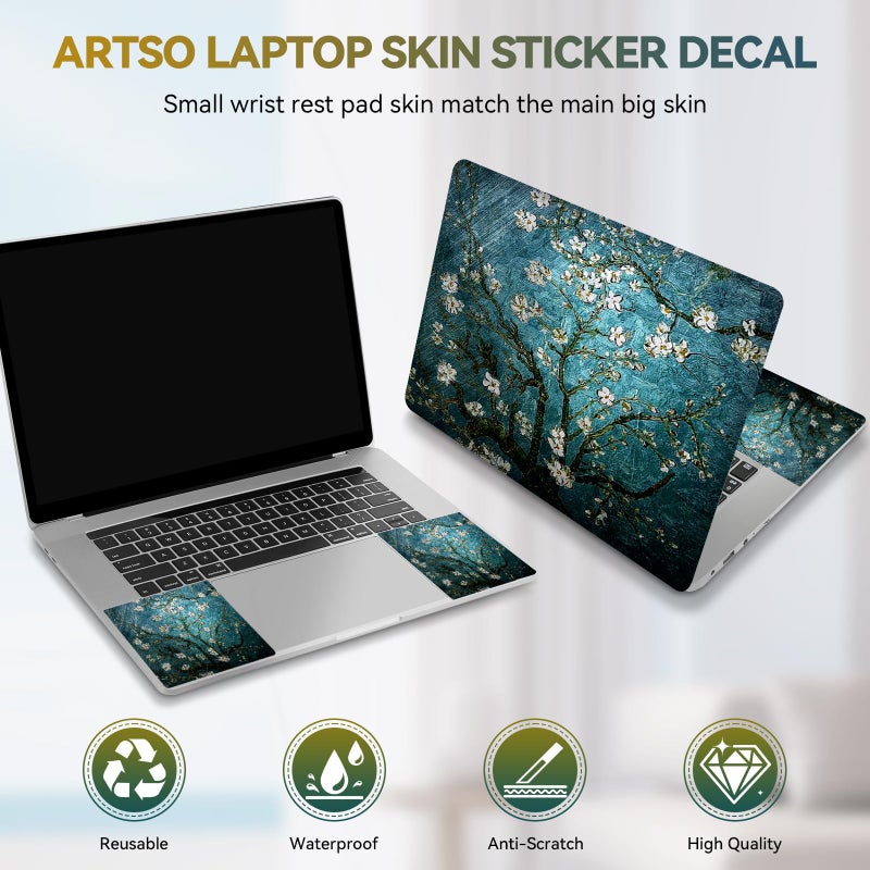 ArtSo Laptop Skin Sticker Decal, 17 17.3inch Laptop Netbook PC Notebook Universal Vinyl Reusable Skin Sticker Cover Personalized Art Case Protector, Blue Blossoming Almond - Image 2