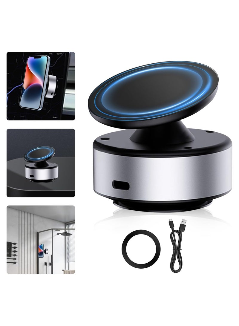 Vacuum Magnetic Phone Holder, a 360 ° Rotating Magnetic Car Mounted Double-Sided Phone Holder, Suitable for Driving, Makeup, Fitness,Compatible with Metal, Glass Surfaces, Walls (Silvery)  - Image 1