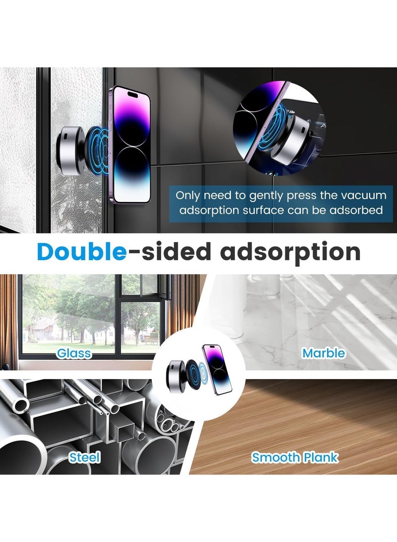 Vacuum Magnetic Phone Holder, a 360 ° Rotating Magnetic Car Mounted Double-Sided Phone Holder, Suitable for Driving, Makeup, Fitness,Compatible with Metal, Glass Surfaces, Walls (Silvery)  - Image 2