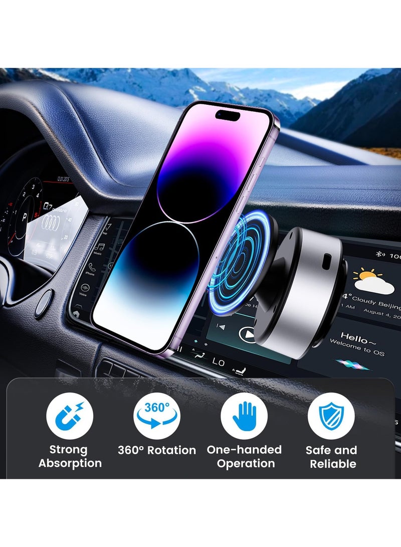 Vacuum Magnetic Phone Holder, a 360 ° Rotating Magnetic Car Mounted Double-Sided Phone Holder, Suitable for Driving, Makeup, Fitness,Compatible with Metal, Glass Surfaces, Walls (Silvery)  - Image 3