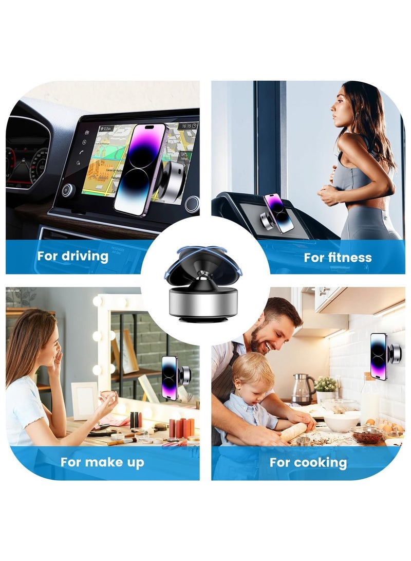 Vacuum Magnetic Phone Holder, a 360 ° Rotating Magnetic Car Mounted Double-Sided Phone Holder, Suitable for Driving, Makeup, Fitness,Compatible with Metal, Glass Surfaces, Walls (Silvery)  - Image 5