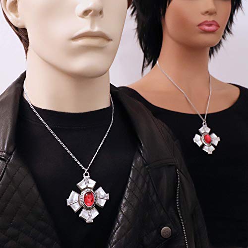 Real Metal Medallion with Red Cabochon Medieval Renaissance Silver Finish Pendant Necklace - Image 2