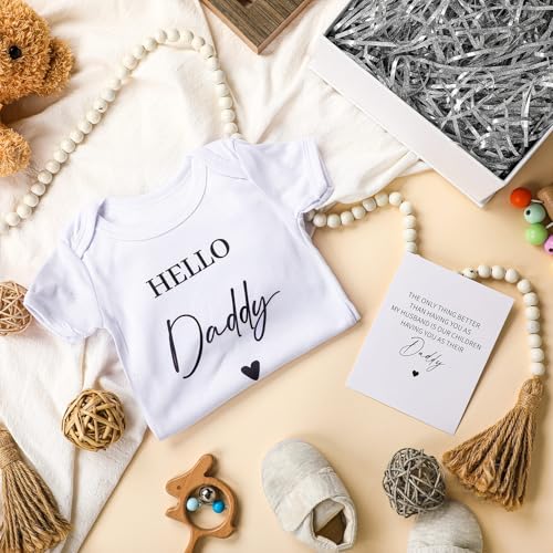 Shyyween 4 Pcs Pregnancy Announcement for Husband, Hello Daddy Baby Bodysuit, Hello Daddy Pregnancy Reveal Card Baby Reveal Gift Box Baby Announcement Gifts Set for Husband Partner - Image 4