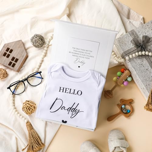 Shyyween 4 Pcs Pregnancy Announcement for Husband, Hello Daddy Baby Bodysuit, Hello Daddy Pregnancy Reveal Card Baby Reveal Gift Box Baby Announcement Gifts Set for Husband Partner - Image 3