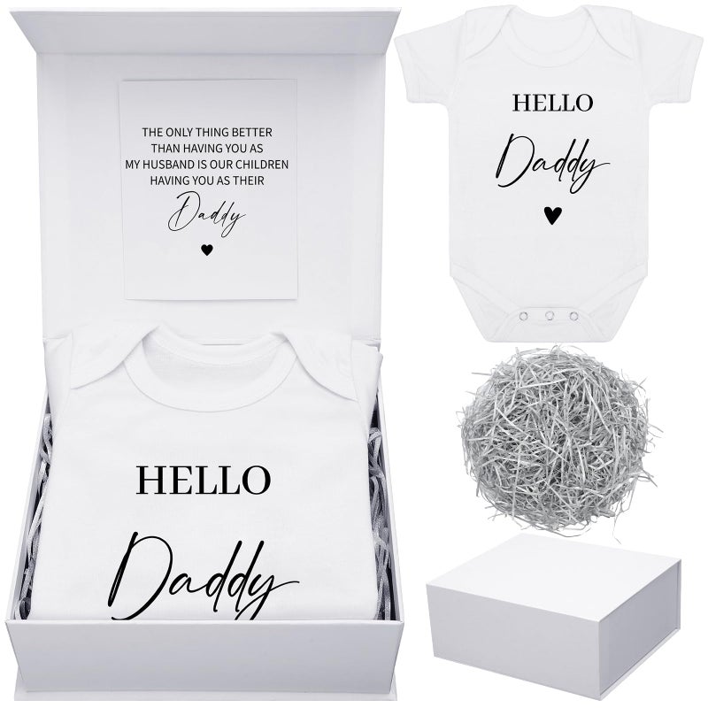 Shyyween 4 Pcs Pregnancy Announcement for Husband, Hello Daddy Baby Bodysuit, Hello Daddy Pregnancy Reveal Card Baby Reveal Gift Box Baby Announcement Gifts Set for Husband Partner - Image 5