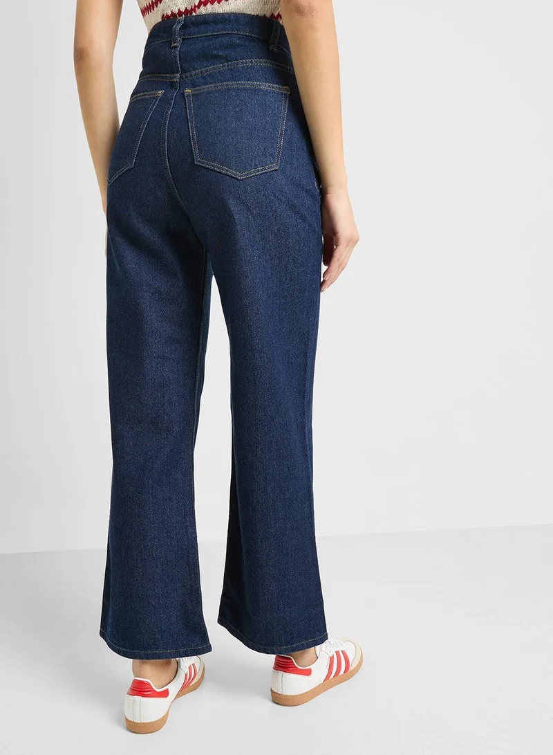 Ginger Navy Mid Rise Straight Fit Jeans for Women | Best Price UAE