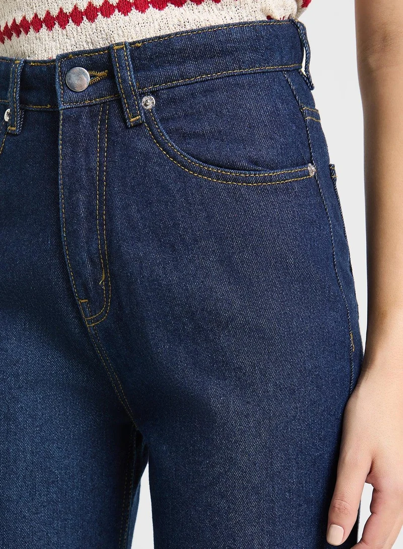 Ginger Navy Mid Rise Straight Fit Jeans for Women | Best Price UAE