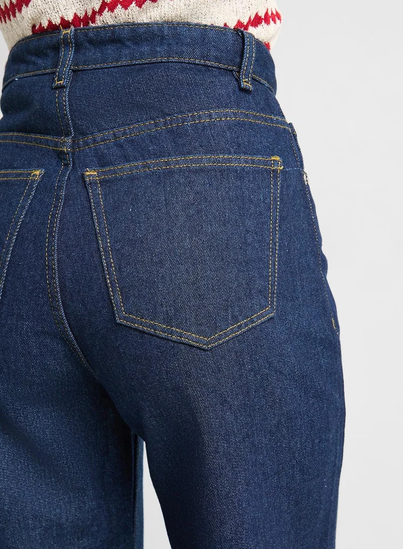 Ginger Navy Mid Rise Straight Fit Jeans for Women | Best Price UAE