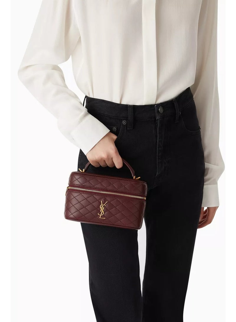 Classic YSL Style Quilted Mini Vanity Bag – Luxury Patent Leather Crossbody Shoulder Handbag for Women – Compact Travel Makeup Bag with Top Handle & Adjustable Strap - Image 4