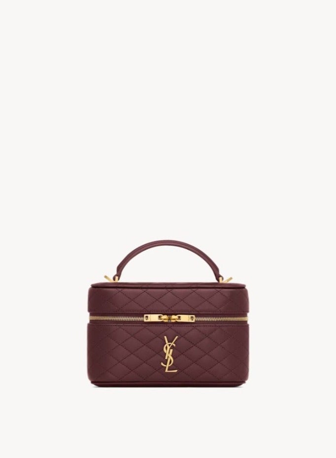 Classic YSL Style Quilted Mini Vanity Bag – Luxury Patent Leather Crossbody Shoulder Handbag for Women – Compact Travel Makeup Bag with Top Handle & Adjustable Strap - Image 1
