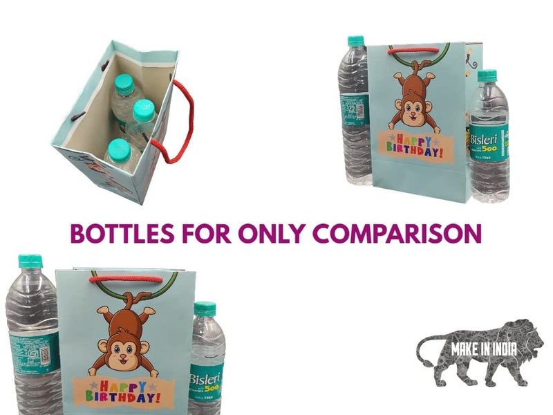 TASCHE Jungle and Monkey Birthday Printed Assorted Gift Paper Bags | Return gifts, and Birthday presents (10 * 7 * 4 Inches) (Multicolour) (Pack of 10) - Image 5