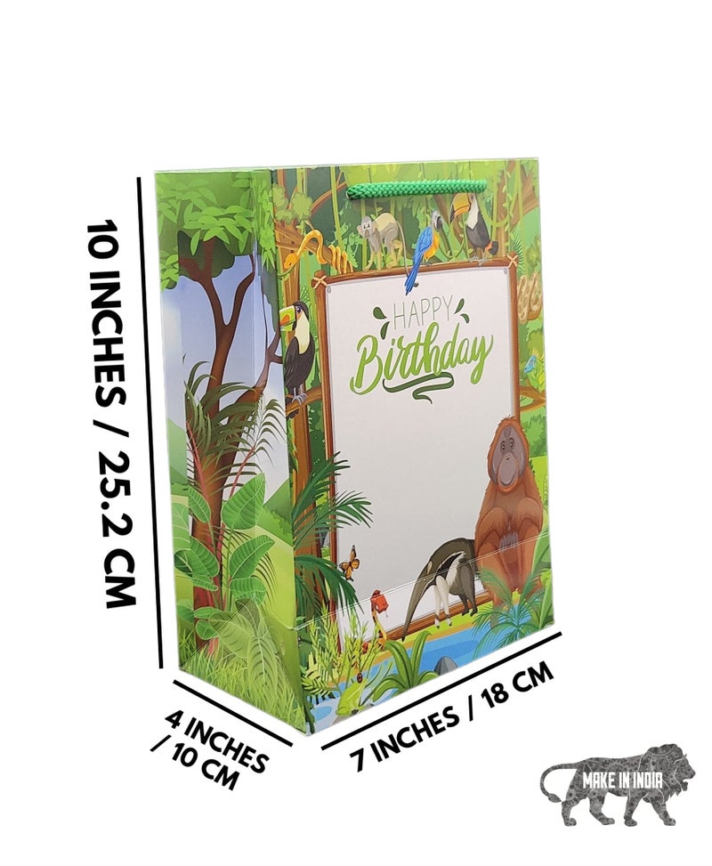 TASCHE Jungle and Monkey Birthday Printed Assorted Gift Paper Bags | Return gifts, and Birthday presents (10 * 7 * 4 Inches) (Multicolour) (Pack of 10) - Image 3