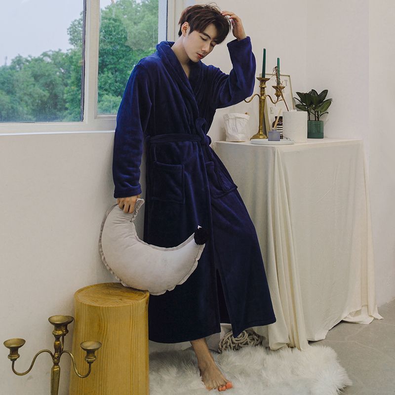 Coral Fleece Nightgown New Thickened Long Flannel Warm Pajamas Couple Plus Size Men And Women Home - Image 1