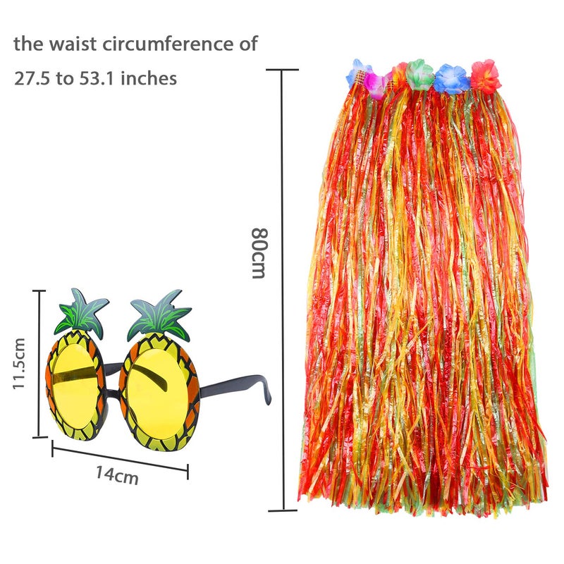 Elcoho 8 Pieces Grass Skirt Sunglasses Leis Necklace Bracelet Set Luau Decorations for Kids and Adults - Image 3